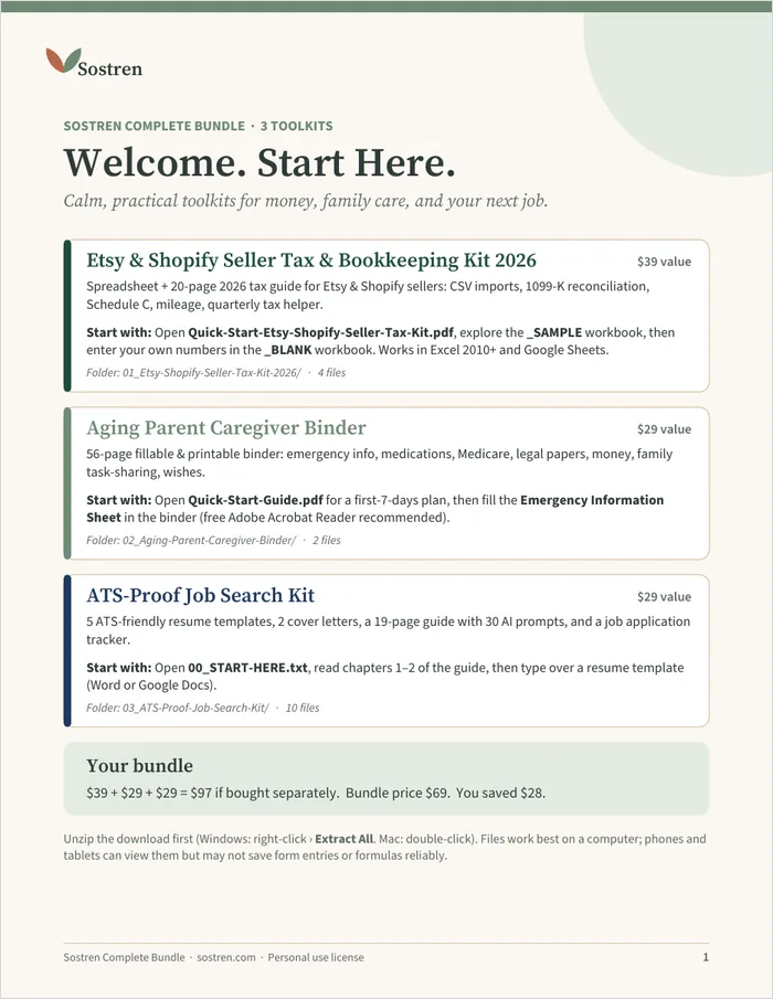 Page 1 of the bundle Start Here guide