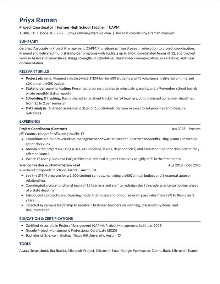 Career Changer resume template
