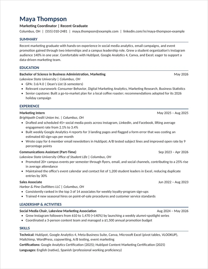 Entry-Level New Grad resume template